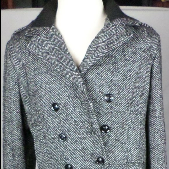 Black and White Chevron Wool Thick Jacket